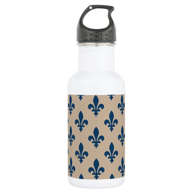 Fleur de Lis Pattern, Royal French Blue on Cream 532 Ml Water Bottle (Front)