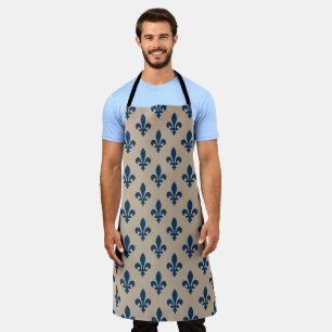 Fleur de Lis Pattern, Royal French Blue on Cream Apron