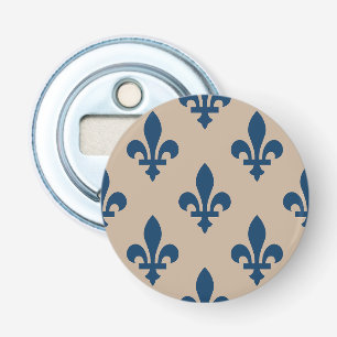 Fleur de Lis Pattern, Royal French Blue on Cream Bottle Opener