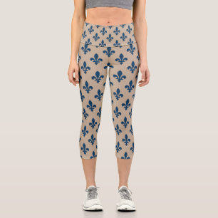Fleur de Lis Pattern, Royal French Blue on Cream Capri Leggings