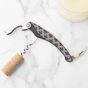 Fleur de Lis Pattern, Royal French Blue on Cream Corkscrew