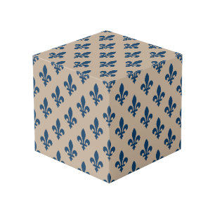 Fleur de Lis Pattern, Royal French Blue on Cream Cube