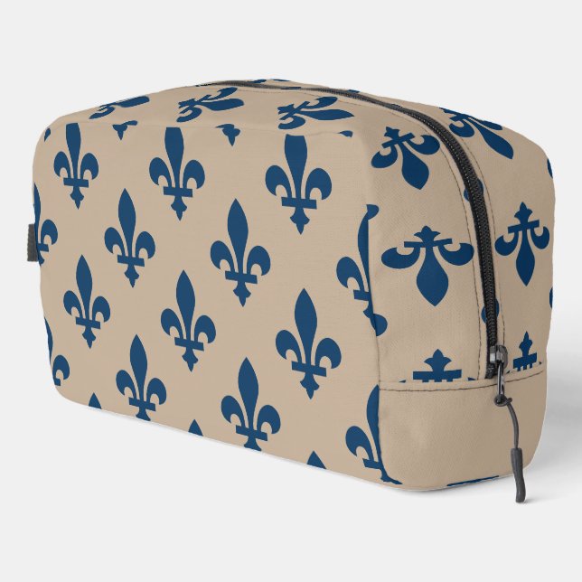 Fleur de Lis Pattern, Royal French Blue on Cream Dopp Kit (Right Corner)