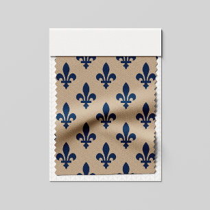 Fleur de Lis Pattern, Royal French Blue on Cream Fabric
