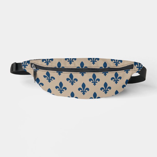 Fleur de Lis Pattern, Royal French Blue on Cream Fanny Pack (Front)