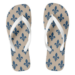 Fleur de Lis Pattern, Royal French Blue on Cream Flip Flops