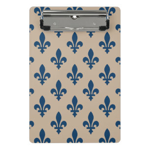Fleur de Lis Pattern, Royal French Blue on Cream Mini Clipboard
