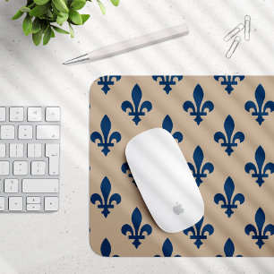 Fleur de Lis Pattern, Royal French Blue on Cream Mouse Pad