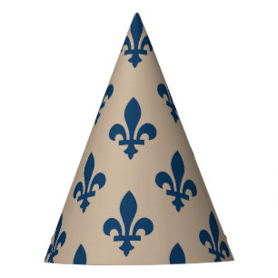 Fleur de Lis Pattern, Royal French Blue on Cream Party Hat