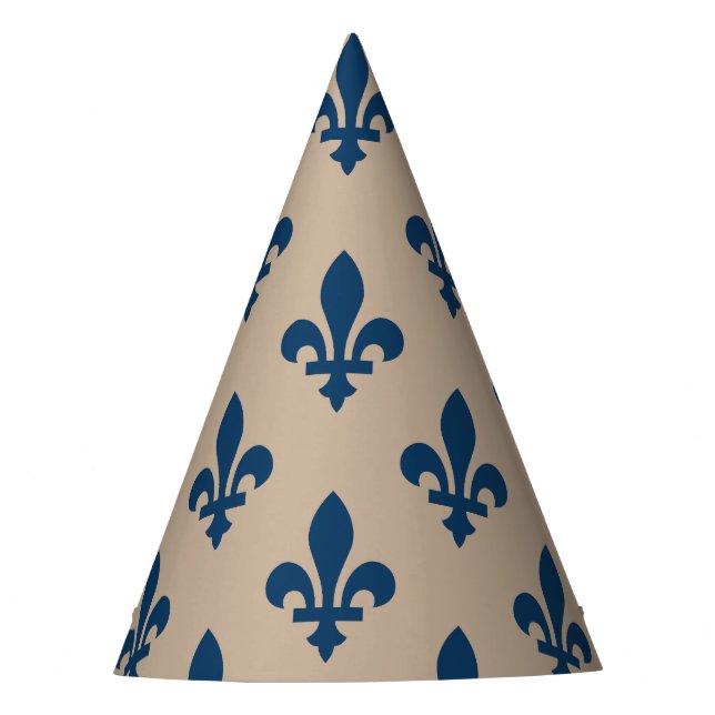 Fleur de Lis Pattern, Royal French Blue on Cream Party Hat (Front)