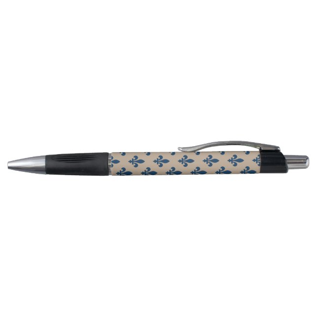 Fleur de Lis Pattern, Royal French Blue on Cream Pen (Top)