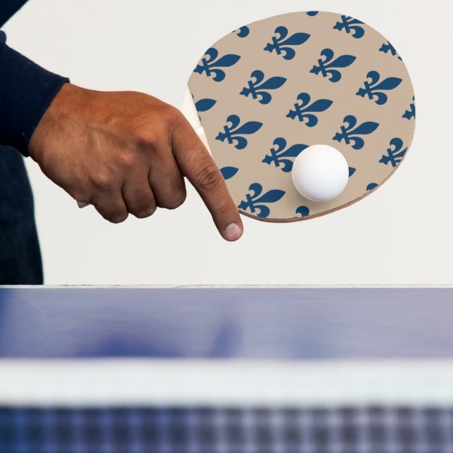 Fleur de Lis Pattern, Royal French Blue on Cream Ping Pong Paddle (Insitu)