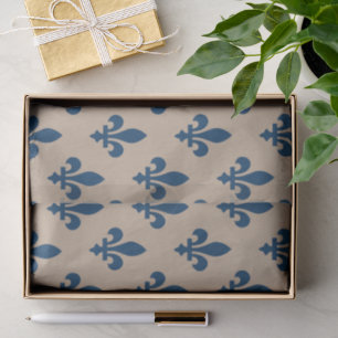 Fleur de Lis Pattern, Royal French Blue on Cream Tissue Paper