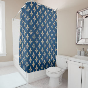 Fleur de Lis Pattern, Royal French, Cream on Blue
