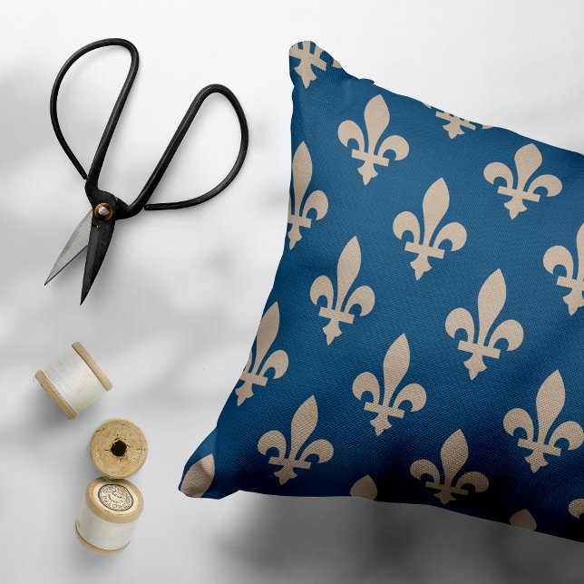 Fleur de Lis Pattern, Royal French, Cream on Blue Accent Pillow (Creator Uploaded)