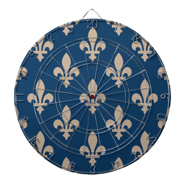 Fleur de Lis Pattern, Royal French, Cream on Blue Dartboard (Front)
