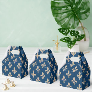 Fleur de Lis Pattern, Royal French, Cream on Blue Favor Box