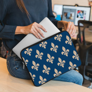 Fleur de Lis Pattern, Royal French, Cream on Blue Laptop Sleeve