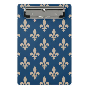 Fleur de Lis Pattern, Royal French, Cream on Blue Mini Clipboard