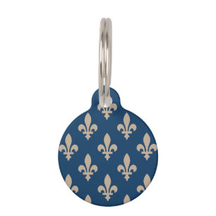 Fleur de Lis Pattern, Royal French, Cream on Blue Pet Tag
