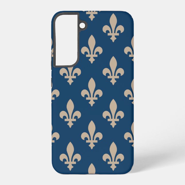 Fleur de Lis Pattern, Royal French, Cream on Blue Samsung Galaxy S22+ Case (Back)