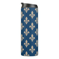 Fleur de Lis Pattern, Royal French, Cream on Blue