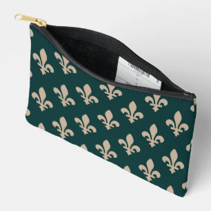Fleur de Lis Pattern, Royal French Cream on Green Accessory Pouch