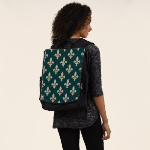 Fleur de Lis Pattern, Royal French Cream on Green Backpack