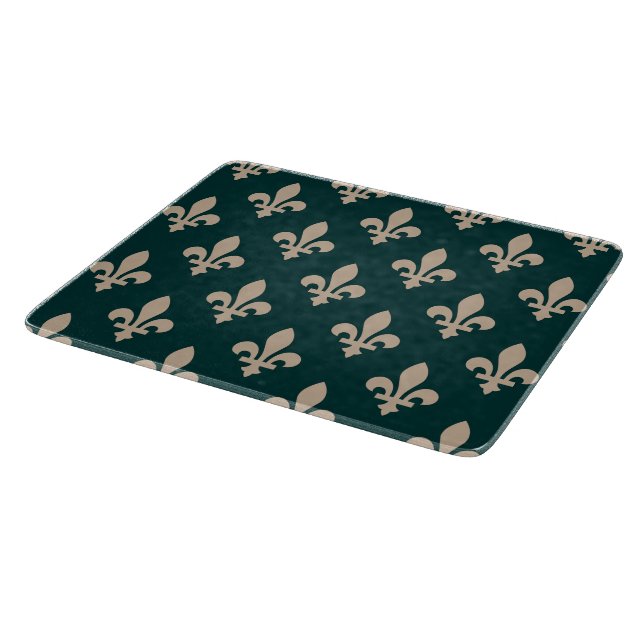 Fleur de Lis Pattern, Royal French Cream on Green Cutting Board (Corner)