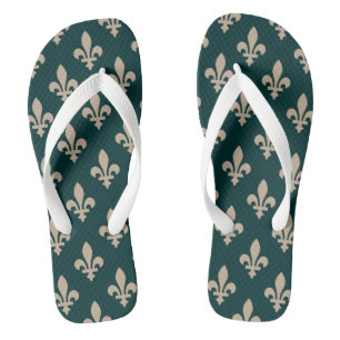 Fleur de Lis Pattern, Royal French Cream on Green Flip Flops