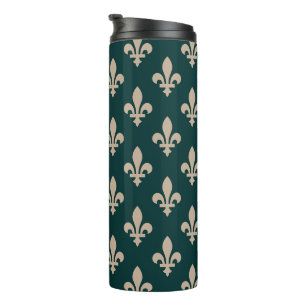 Fleur de Lis Pattern, Royal French Cream on Green Thermal Tumbler