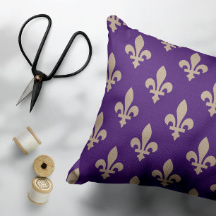 Fleur de Lis Pattern, Royal French Cream on Purple Accent Pillow