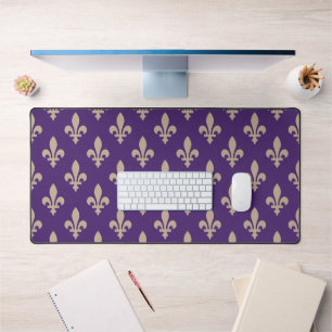 Fleur de Lis Pattern, Royal French Cream on Purple Desk Mat
