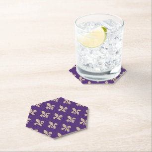 Fleur de Lis Pattern, Royal French Cream on Purple Paper Coaster