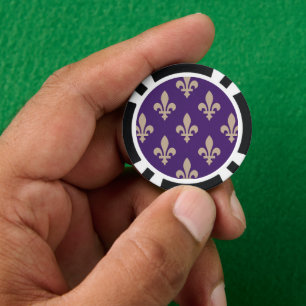 Fleur de Lis Pattern, Royal French Cream on Purple Poker Chips