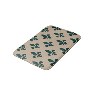 Fleur de Lis Pattern, Royal French Green on Cream Bath Mat