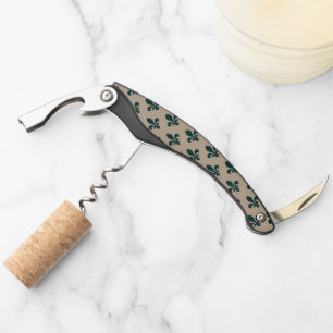 Fleur de Lis Pattern, Royal French Green on Cream Corkscrew