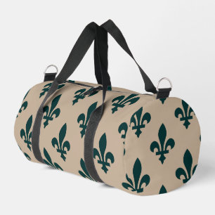 Fleur de Lis Pattern, Royal French Green on Cream Duffle Bag