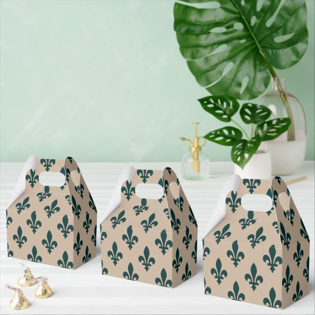 Fleur de Lis Pattern, Royal French Green on Cream Favor Box (Multiple)