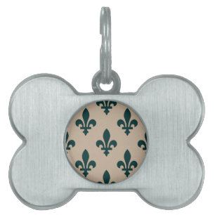 Fleur de Lis Pattern, Royal French Green on Cream Pet ID Tag