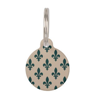 Fleur de Lis Pattern, Royal French Green on Cream Pet Tag