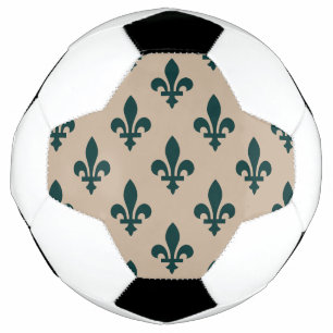 Fleur de Lis Pattern, Royal French Green on Cream Soccer Ball
