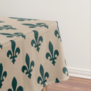 Fleur de Lis Pattern, Royal French Green on Cream Tablecloth