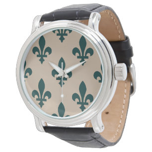 Fleur de Lis Pattern, Royal French Green on Cream Watch