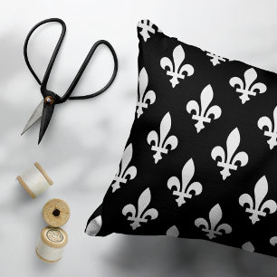 Fleur de Lis Pattern, Royal French, White on Black Accent Pillow