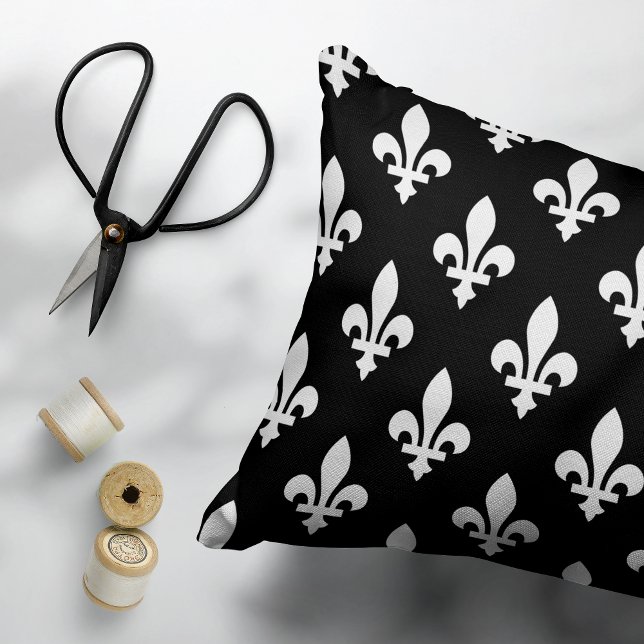Fleur de Lis Pattern, Royal French, White on Black Accent Pillow (Creator Uploaded)