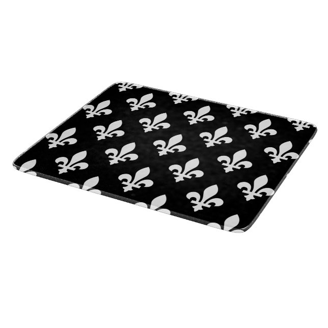 Fleur de Lis Pattern, Royal French, White on Black Cutting Board (Corner)
