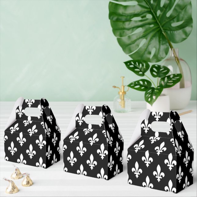 Fleur de Lis Pattern, Royal French, White on Black Favor Box (Multiple)