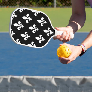 Fleur de Lis Pattern, Royal French, White on Black Pickleball Paddle