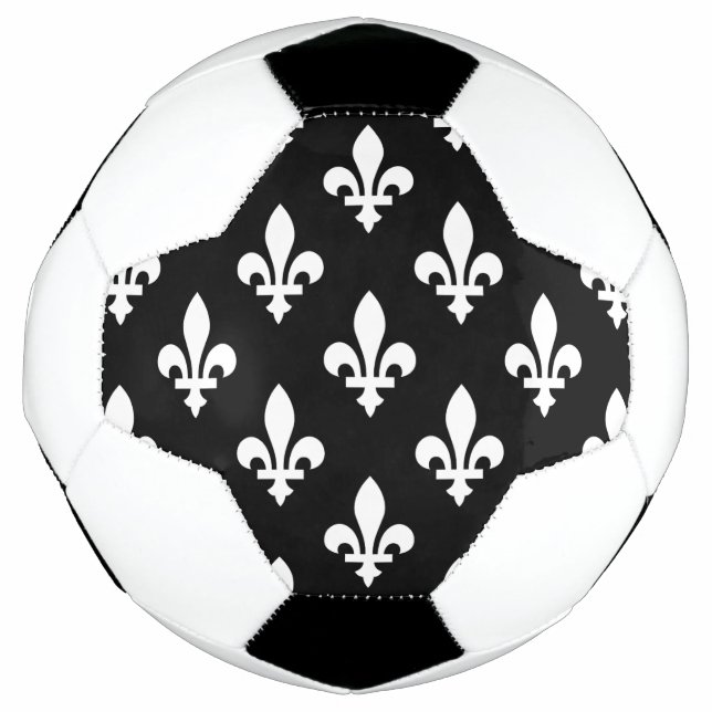 Fleur de Lis Pattern, Royal French, White on Black Soccer Ball (Front)